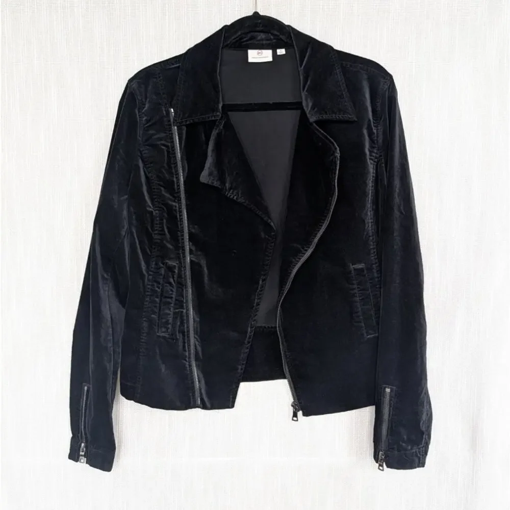 AG Adriano Goldschmied Quincy Velvet Moto Biker Jacket Womens M Black Zip Up